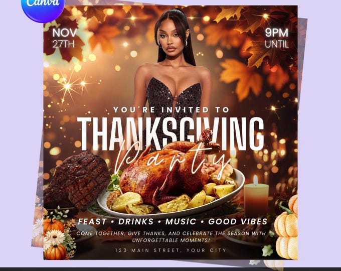 Thanksgiving Party Flyer – Editable Canva Template (Digital Download)