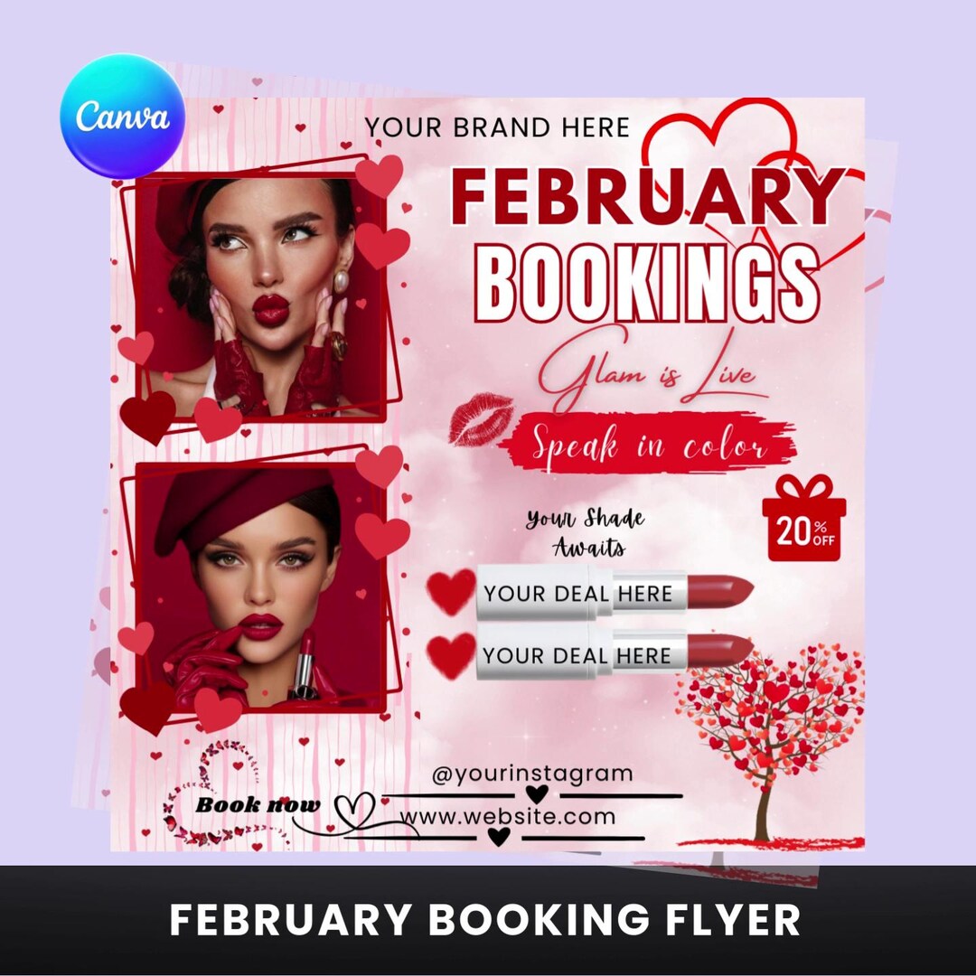 February Booking Flyer Canva Template | Valentine Booking Flyer ...