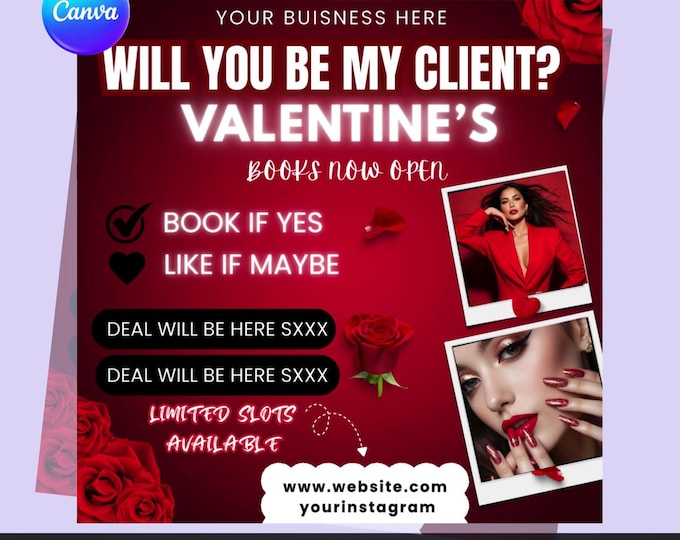 Valentine's Day Booking Flyer, Beauty Salon Template (Canva Editable Digital Download