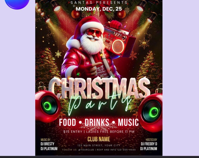 Santa Club Party Flyer – Editable Canva Template | Digital Download