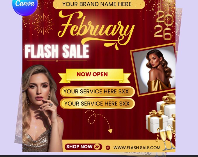 Luxury February Flash Flyer | Beauty Salon Canva Template (Digital Download