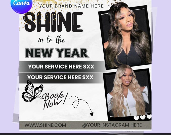Shine in the New Year Flyer Canva Template | New Year Booking Flyer | Editable Beauty Service Promo Flyer