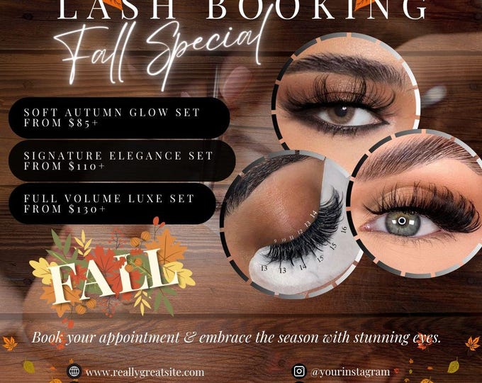 Fall Lash Booking Flyer – Editable Canva Template – Eyelash Extension Promotion – Digital Download