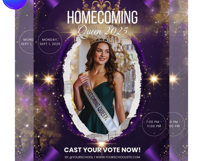 Homecoming Queen Flyer | Editable Canva Template | School Event Flyer | Digital Download
