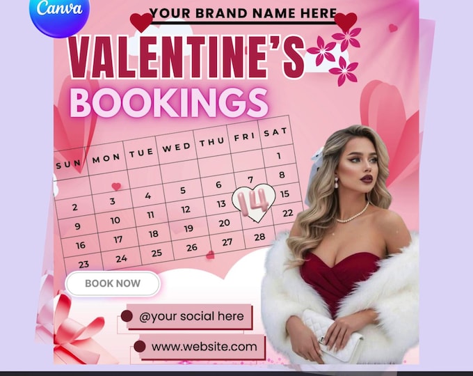 Valentine Booking Flyer Canva Template | Romantic Salon Marketing (Digital Download)