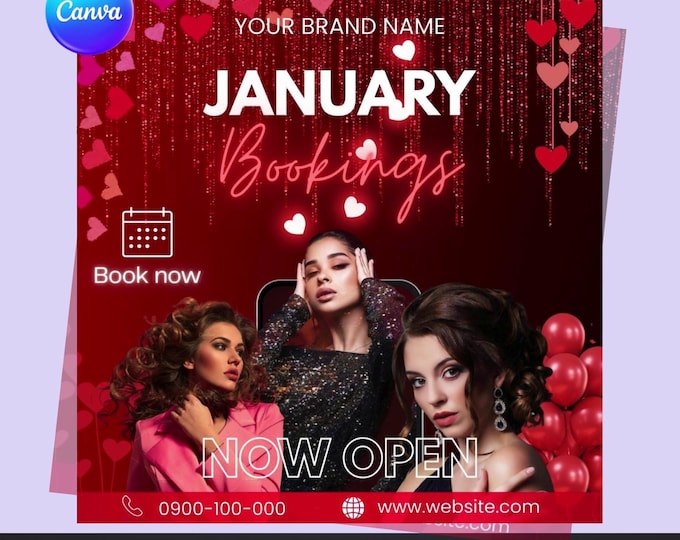 January Booking Flyer – Editable Canva Template – Beauty Booking Flyer – Appointment Now Open – Digital Download
