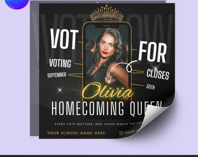 Homecoming Queen Flyer – Editable Canva Template – School Election Campaign – Digital Download