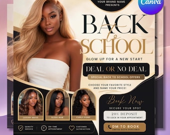 Luxury Hair Stylist Flyer, Back to School Deal or No Deal Booking Template (Digital Download)