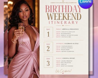 Birthday Weekend Itinerary Canva Template | Luxury 3 Day Celebration Invite | DIY Editable (Digital Download)
