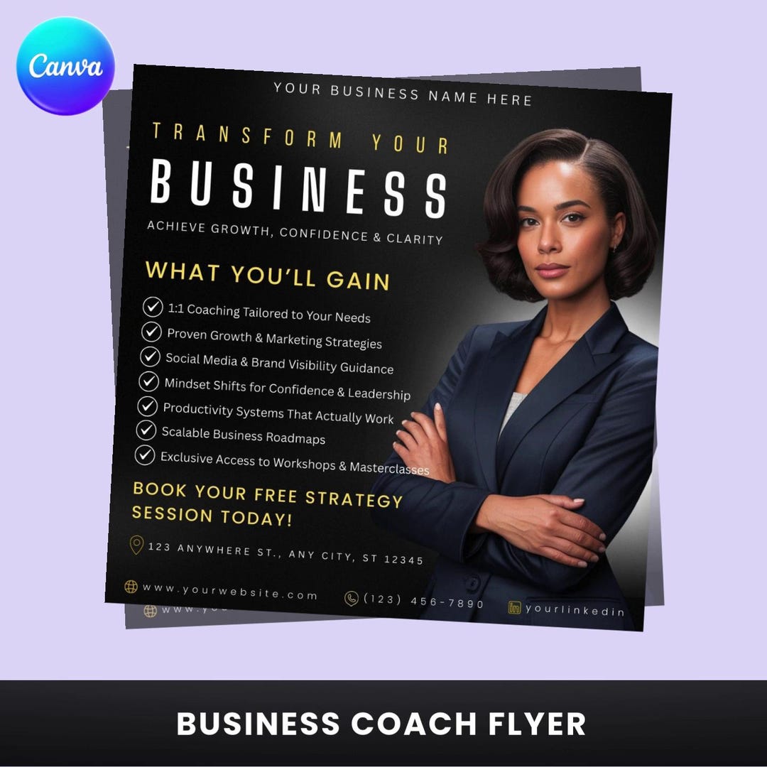 Business Coach Flyer – Editable Canva Template – Consulting & Marketing ...