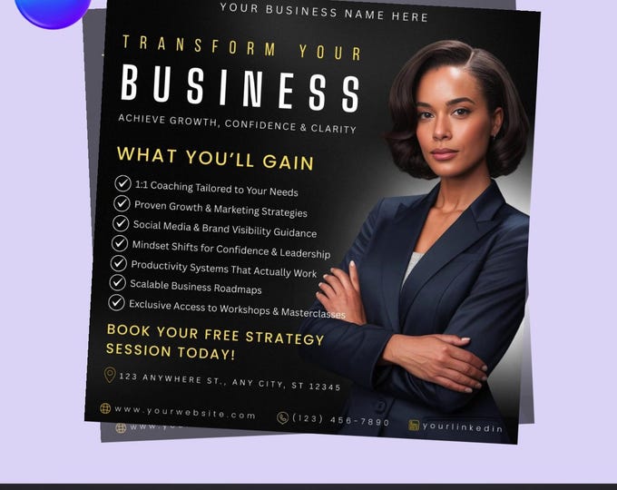Business Coach Flyer – Editable Canva Template – Consulting & Marketing Promotion – Digital Download