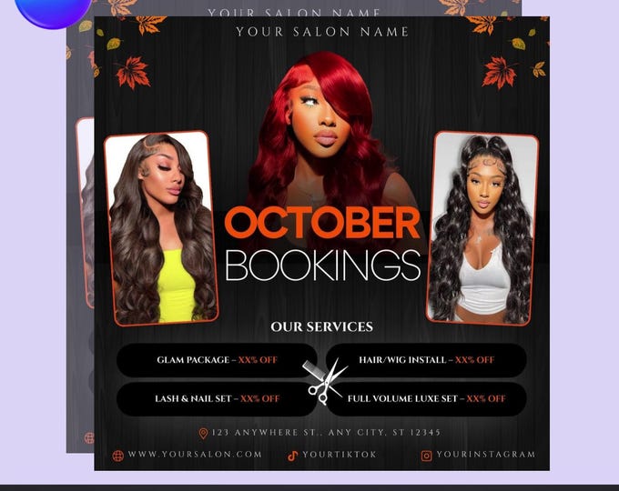 October Bookings Flyer – Editable Canva Template – Fall Salon & Beauty Promotion – Digital Download