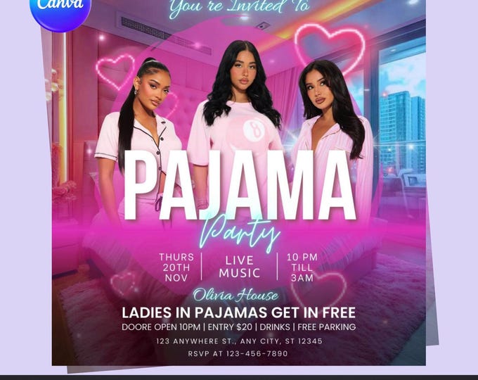 Pajama Party Flyer Template: Editable Girls Night Invitation (Digital Download)