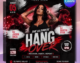 Ultimate Hangover Sunday Party Flyer, Nightclub DJ Event (Canva Template)