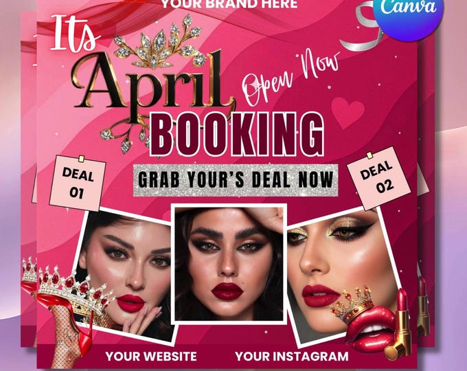 April Booking Flyer, Canva Editable, Social Media Post, Hair Lash Nail Tech Appointments, Easter DIY Template (Digital Download)