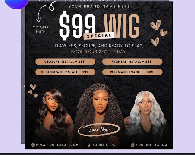 Wig Special Flyer Template: Hair Salon Promo (Digital Download)