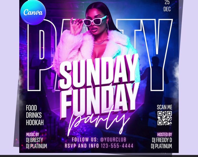 Sunday Funday Party Flyer | Nightclub Event | Editable Canva Template | Modern Party Poster | Digital Download