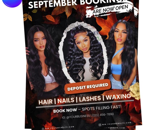 September Salon Booking Flyer: Editable Canva Template (Digital Download