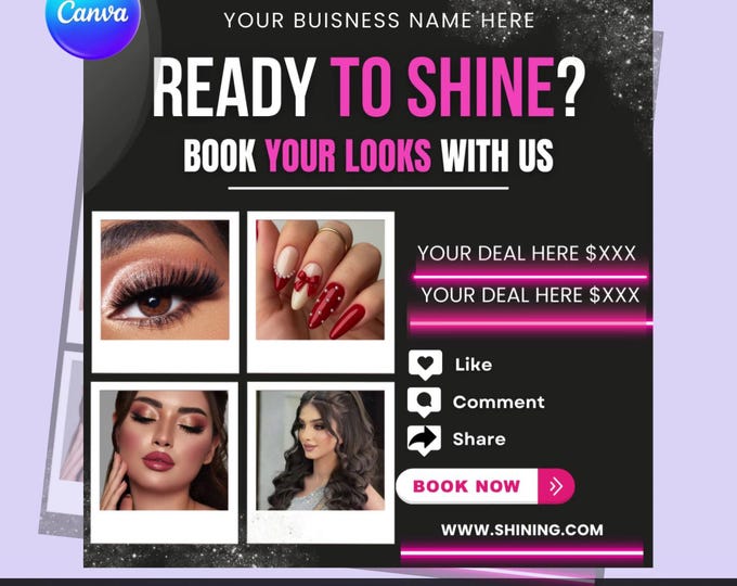 Beauty Salon Booking Flyer | Editable Canva Template