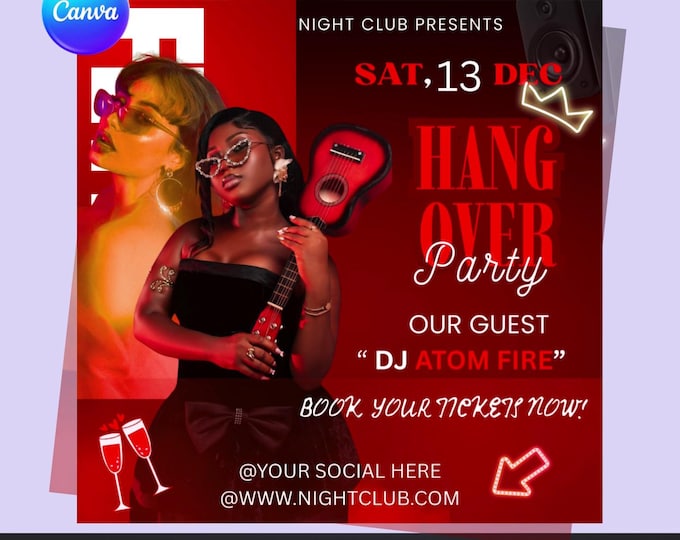 Night Club Flyer Canva Template | Party Event Flyer | DJ Night Flyer | Editable Club Promotion Template