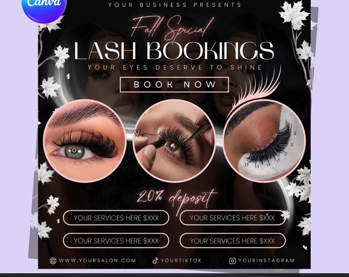 Fall Lash Booking Flyer: Editable Canva Template (Digital Download)