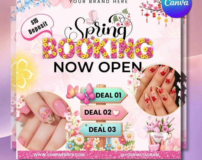 Spring Booking Flyer | Floral Social Media Template (Digital Download)
