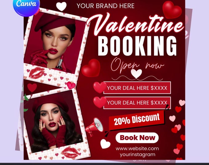 Valentine Booking Flyer Canva Template | Valentine Appointment Flyer | Valentine Promotion Flyer | Editable Canva Poster