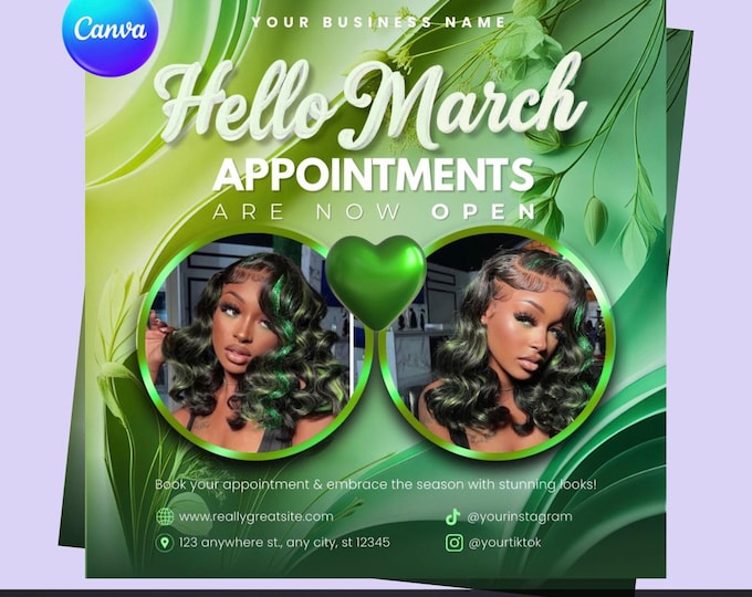 March Booking Flyer – Hair Stylist Canva Template (Digital Download)