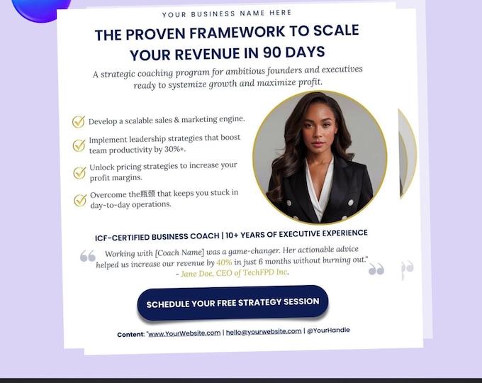 Business Coach Flyer – Editable Canva Template – Consulting & Strategy Promotion – Digital Download