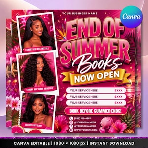 End of Summer Booking Flyer, Tropical Sunset Canva Template (Digital Download)