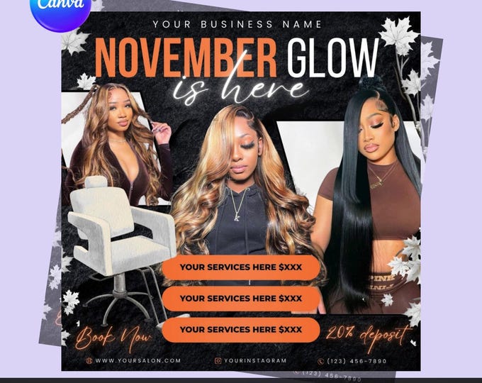 November Glow Booking Flyer – Editable Canva Template (Digital Download)