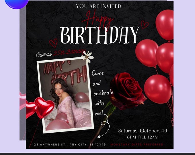 Editable Birthday Party Flyer Template: Canva Invitation (Digital Download)