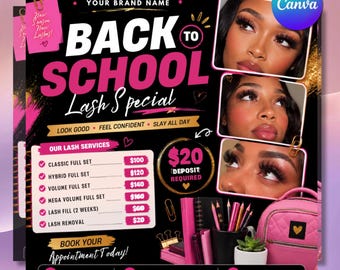 Back To School Lash Special Flyer, Lash Tech Booking Template (Canva Editable)