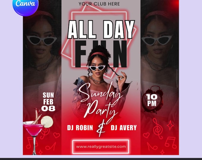 Sunday Party Flyer Template | Nightclub Event, DJ Night (Digital Download Canva Design