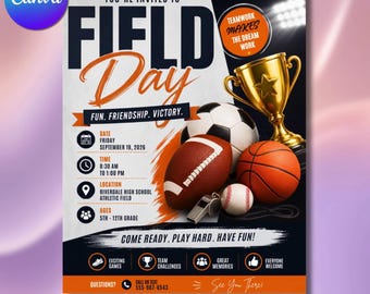 School Field Day Event Flyer Canva Template, Sports Day Event Invite, High School Middle School Athletic Sports Party (Digital Download)