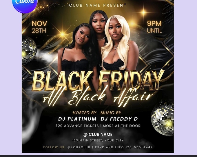 Black Friday All Black Affair Flyer – Editable Canva Template | Digital Download