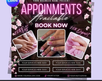 Nails Salon Booking Flyer: Editable Canva Template (Digital Download)