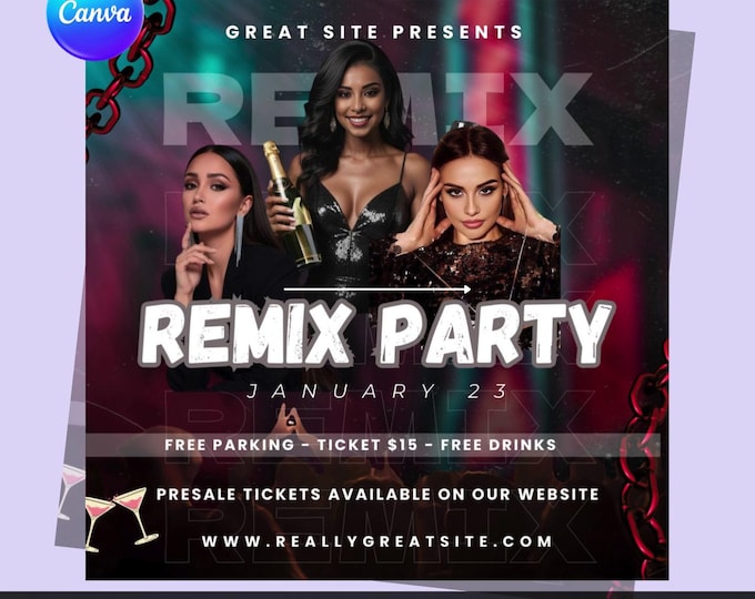 Remix Party Flyer – Canva Editable | Club Party Template (Digital Download)