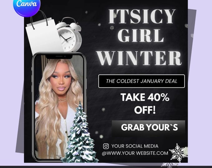 Winter Sale Flyer – Editable Canva Template – January Beauty & Salon Promotion – Digital Download