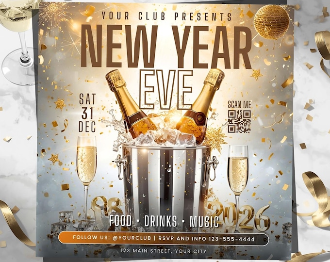 New Year’s Eve Party Flyer – Editable Canva Template | Club Event Flyer | Digital Download