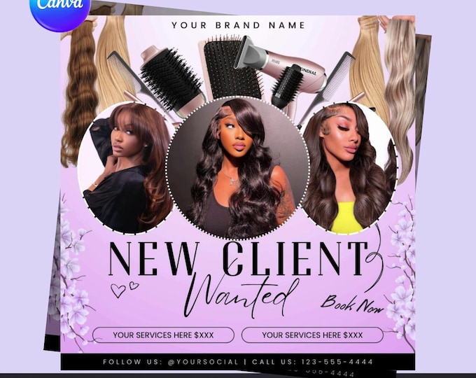 New Client Wanted Salon Flyer – Editable Canva Template (Digital Download)