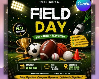 Field Day Flyer, Sports Field Day Flyer, School Sports Day Flyer, Field Day Invite, Kids Sports Event Flyer, (Canva Template)