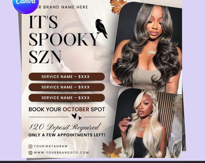 Halloween Salon Booking Flyer: Editable Canva Template (Digital Download)