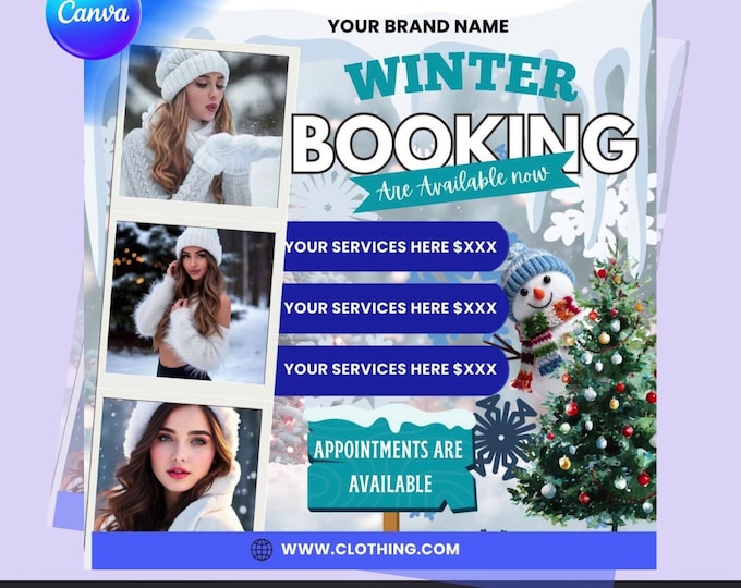 Winter Booking Flyer – Editable Canva Template – Winter Appointment Flyer – Beauty & Salon Promotion – Digital Download