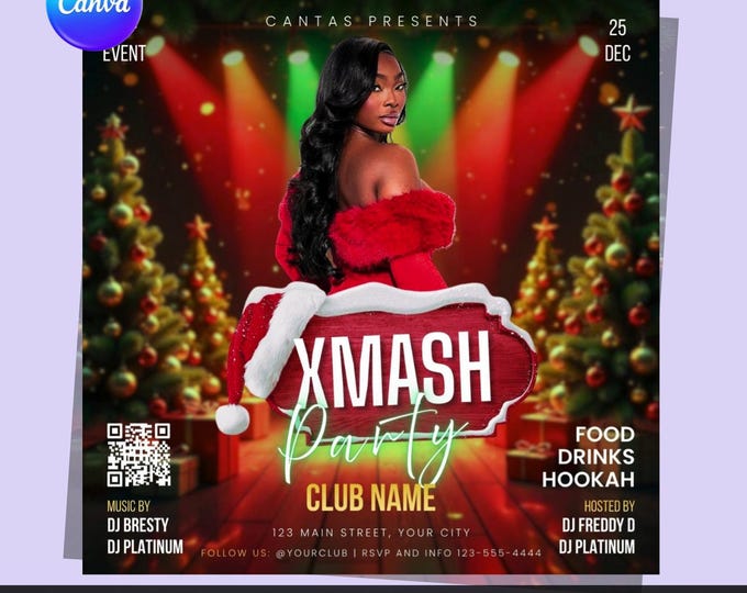 Club & Lounge Xmas Event Flyer – Editable Canva Template | Holiday Party Invitation | Digital Download