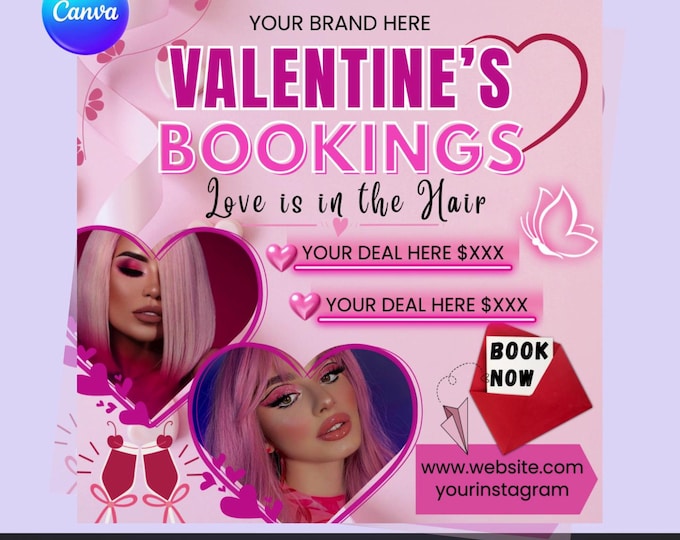 Valentine’s Booking Flyer – Editable Canva Template (Digital Download)