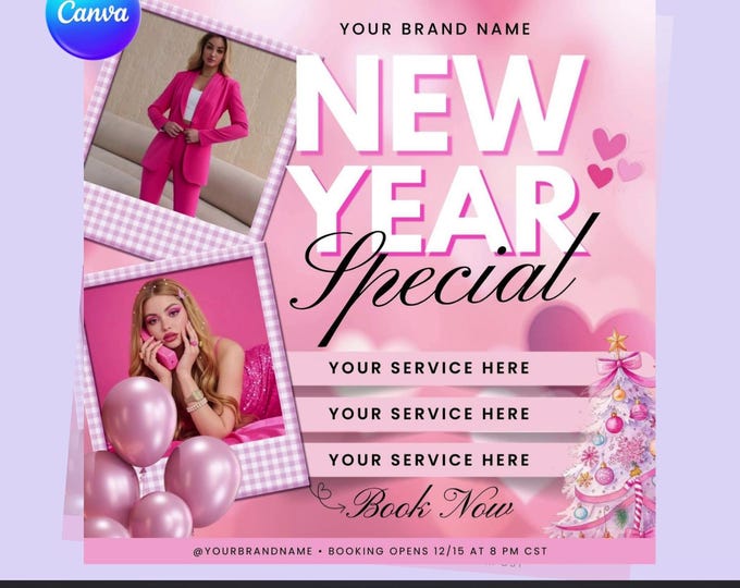New Year Booking Flyer – Editable Canva Template – New Year Special Beauty Flyer – Appointment Booking – Digital Download