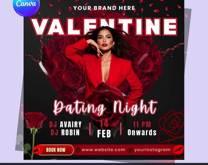 Valentine's Day Party Flyer | Editable Canva Template