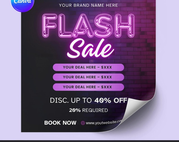 Flash Sale Flyer – Editable Canva Template | Small Business Promotion | Digital Download