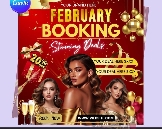 February Booking Flyer Canva Template | February Deals Flyer | Editable Beauty Salon Flyer | Booking Promotion